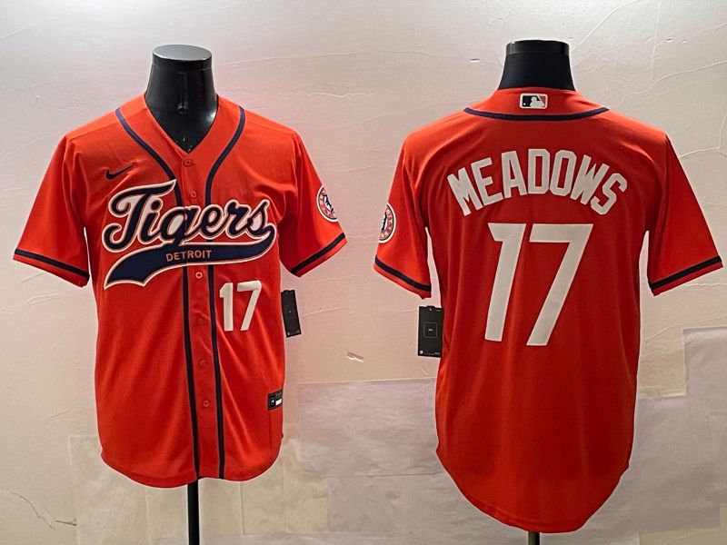 Men Detroit Tigers #17 Meadows Orange Joint Name Game 2025 Nike MLB Jersey style 3